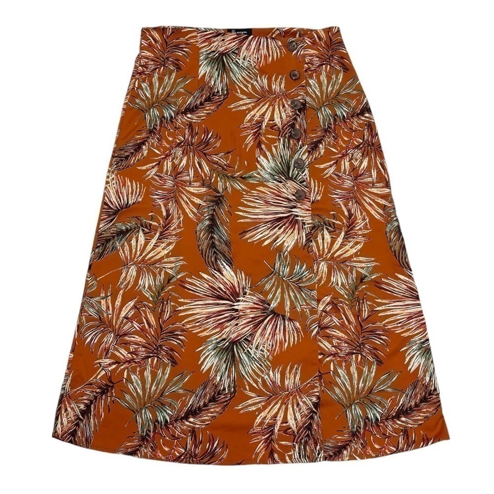 LILY Morgan long tropical print skirt size L brick terracotta A line silhouette